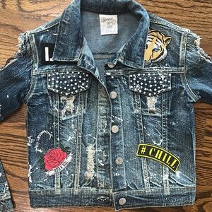 🌹🖤 Flowers By Zoe 🐅 🖤 Denim Jacket with Patches / Pearls size S